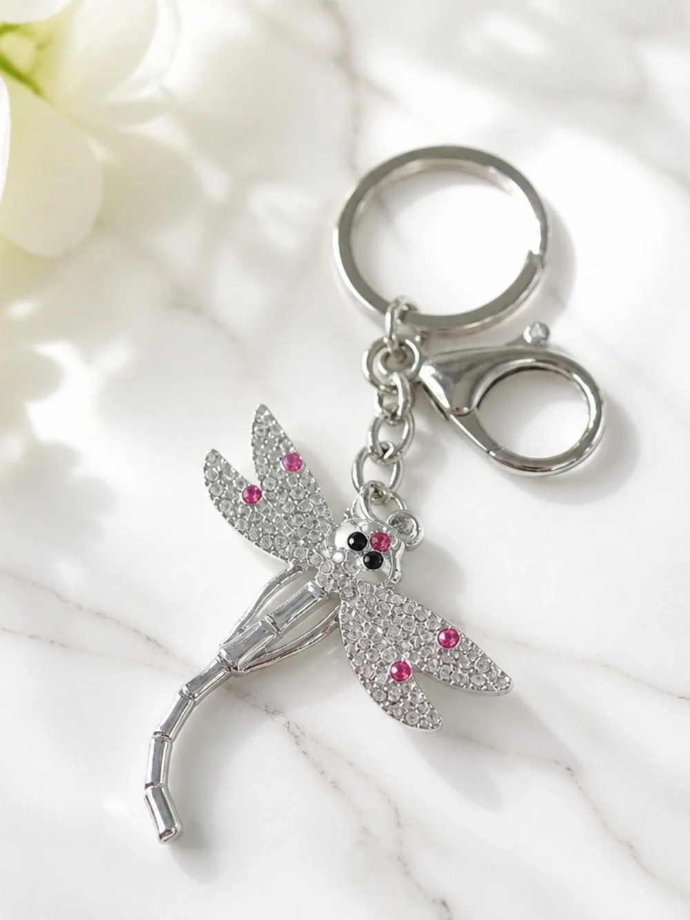 Silver Dragonfly Crystal Keychain Charm - Women's Key Accessory more colors